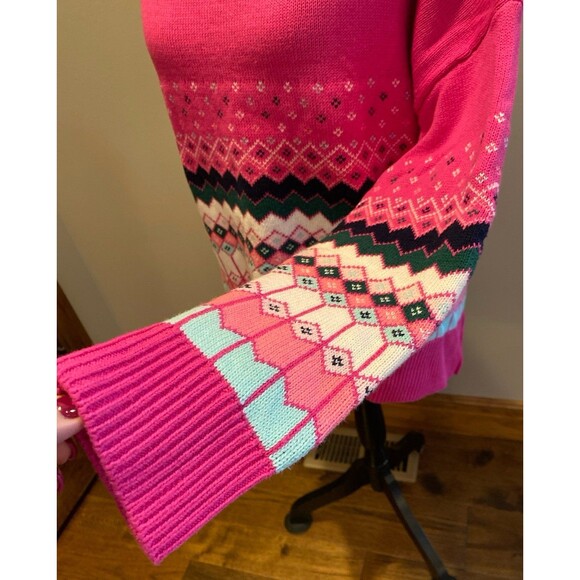 NWT Crown & Ivy Sweater Size Large Measures like 2X Magenta Pink Fair Isle Look - Picture 4 of 10